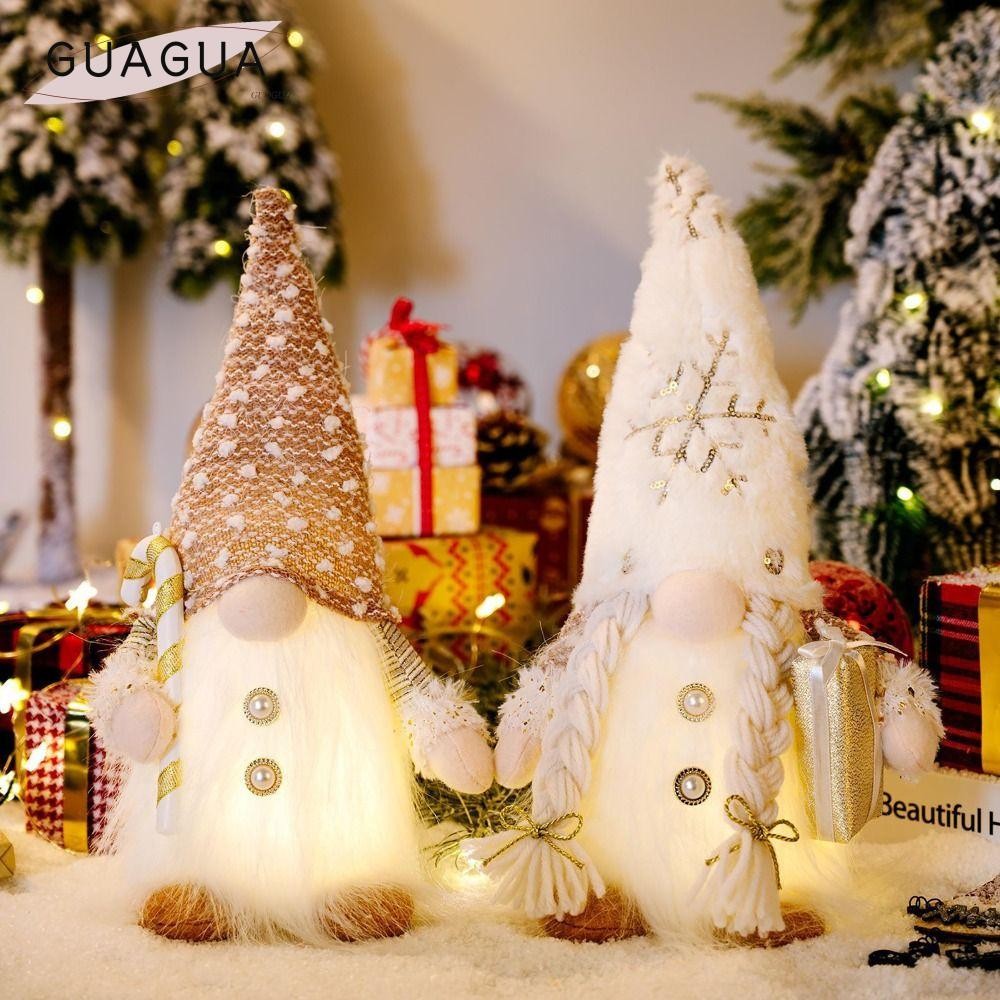 Guogua Faceless ตุ๊กตาตุ๊กตา,ตกแต่งคริสต์มาส LED Light Rudolph Gnomes เครื่องประดับ, 2024 Long Whiskers ตุ๊กตาคริสต์มาสปีของขวัญ