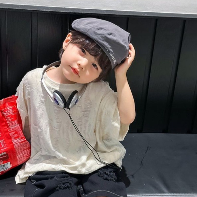 Kidเสื้อยืดรอบคอแขนสั้นบางหลวมTเสื้อธรรมดาHole Breaking Design Topsแฟชั่นเด็กสาวUnisexสวมใส่