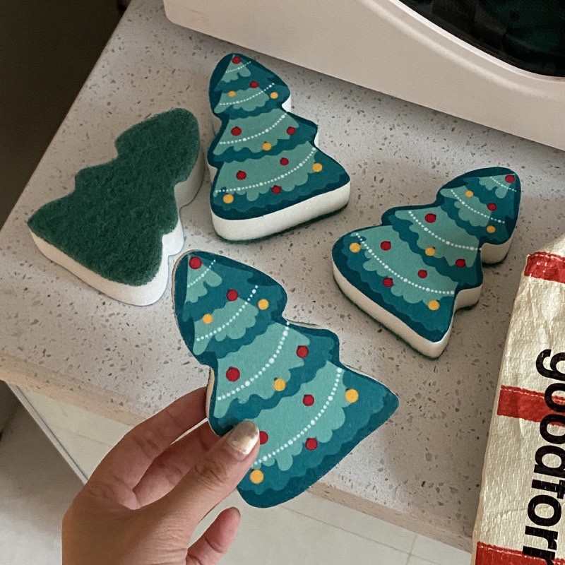 HERA Christmas Tree Dish Washing Sponge Scouring Pad ฟองน้ําทําความสะอาดห้องครัว