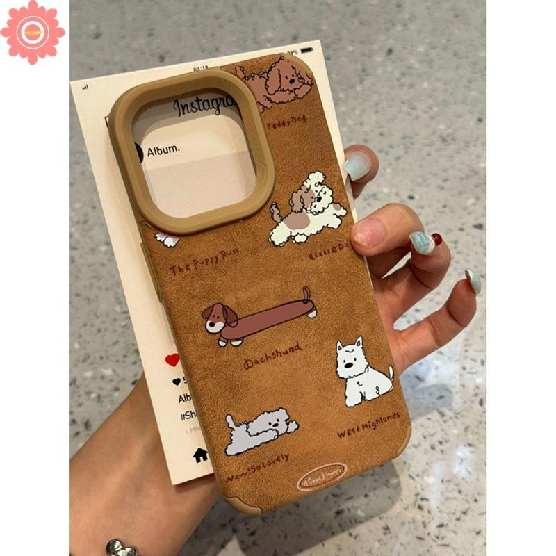 Creative ตลกการ์ตูน Dachshund น่ารักสุนัขสําหรับ IPhone 11 15 13 16 14 12 Pro Max 13 16 15 Pro 13 16 15 Plus หนังหรูหรา Feather Texture นุ่มคู่กรณี