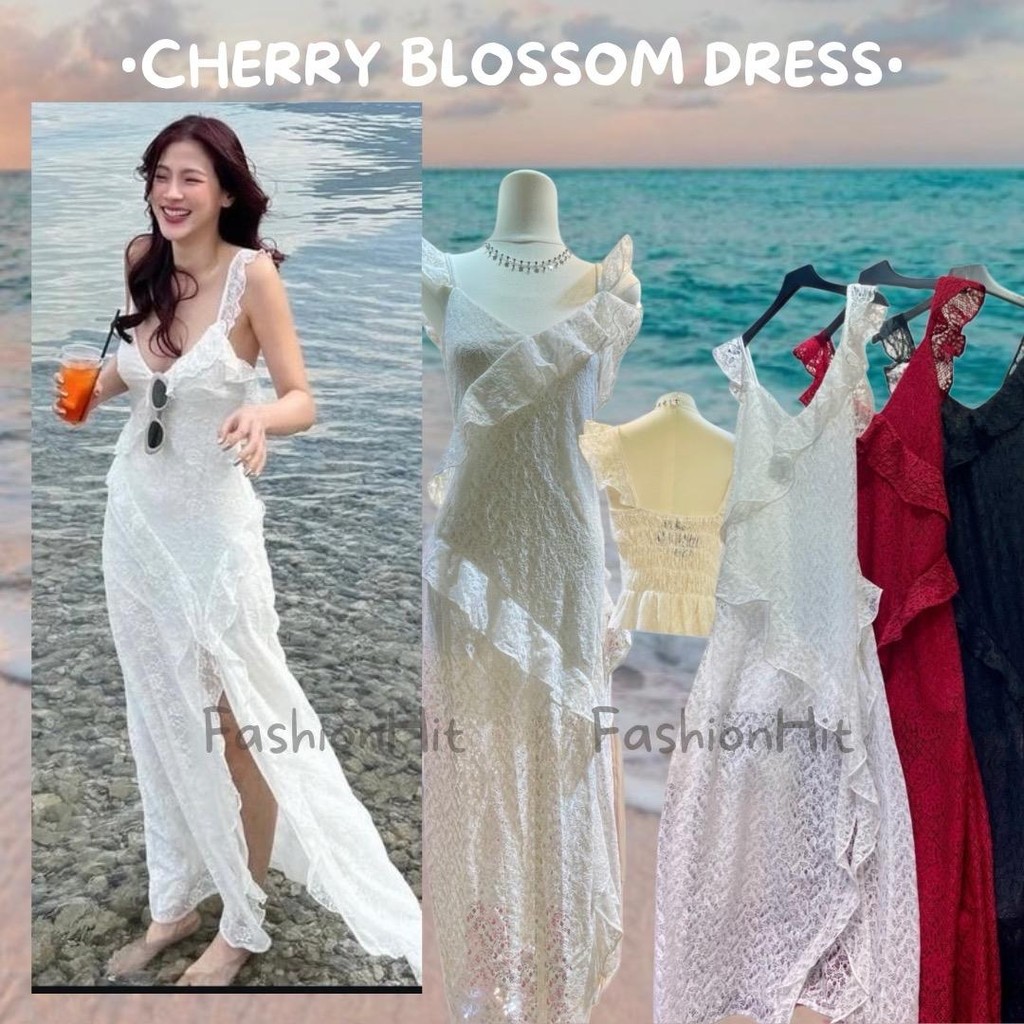 FashionHit•Cherry Blossom Dress•[พร้อมส่ง] เดรสลูกไม้แบบใหม่ สวย หรู ดูแพง แบบมีดีเทล มีกิมมิค พลิ้วสวย#0340