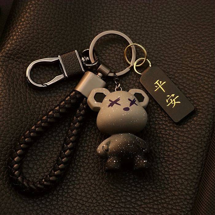 High-End Anti-Drop Durable Bear Men and Women Key Chain Couple Cartoon Cute Starry Sky Car Key Ring Pendant Key Car decorations PugT