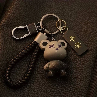 High-End Anti-Drop Durable Bear Men and Women Key Chain Couple Cartoon Cute Starry Sky Car Key Ring Pendant Key Car decorations PugT