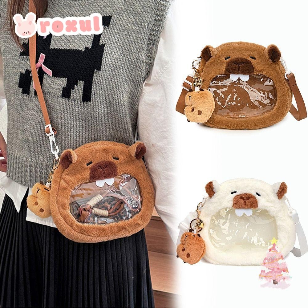Roxul กระเป๋าเป้สะพายหลังตุ๊กตา Capybara กระเป๋าอาการปวด Capybara กระเป๋าเป้สะพายหลังเด็กซีทรู, กระเป๋าสะพายการ์ตูน Kawaii