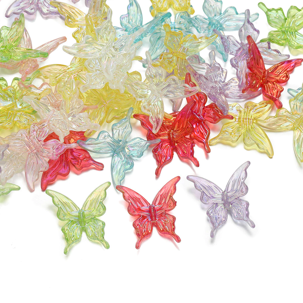 ลูกปัดผีเสื้ออะคริลิคแฟชั่น 10ชิ้น 25x25มม สีAB สำหรับ DIY สร้อยข้อมือ-สร้อยคอ