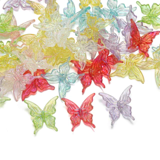 ลูกปัดผีเสื้ออะคริลิคแฟชั่น 10ชิ้น 25x25มม สีAB สำหรับ DIY สร้อยข้อมือ-สร้อยคอ