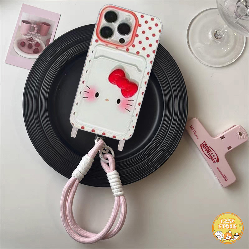 เคสแบบนิ่มพร้อมสายคล้องลายการ์ตูน แมวคิตตี้ที่เรียบง่ายเข้ากันได้กับ IPhone XR 11 16 14 15 13 12 Pro Max 7Plus X XS