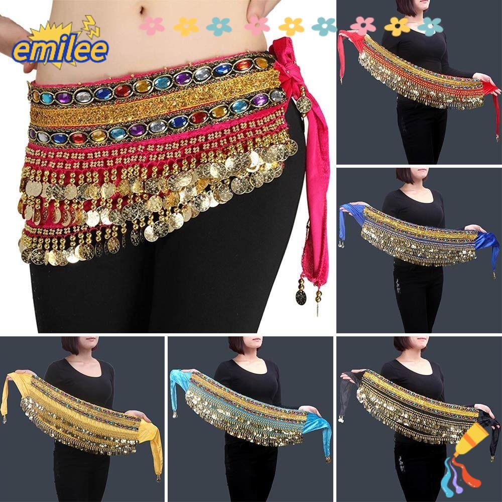 เอมิลี เข็มขัดเต้นรําหน้าท้องสําหรับประเทศไทย/อินเดีย/อาหรับแสดงเครื่องแต่งกายเลื่อมโซ่เอว