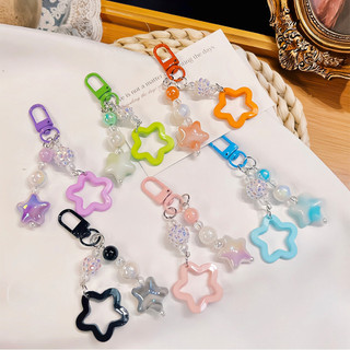 Sweet Star Shape พวงกุญแจแฟชั่นเลียนแบบ Pearl Five-Pointed Star พวงกุญแจหูฟังจี้ของขวัญของที่ระลึก