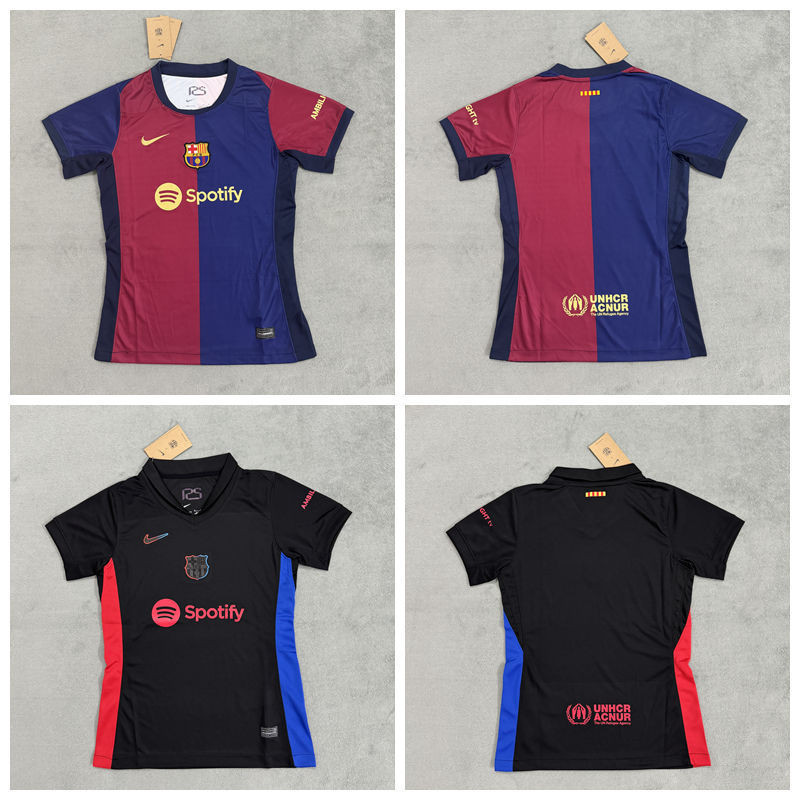 เสื้อผ้าผู้หญิง2425ใหม่บาร์เซโลนาเหย้าและเยือนเสื้อฟุตบอลคุณภาพสูงแขนสั้น