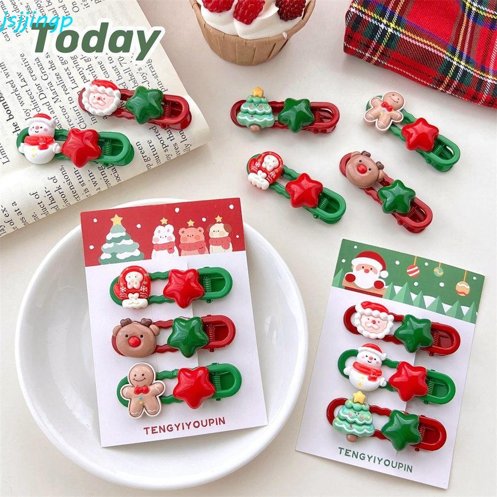 Jsjjingp กิ๊บติดผมคริสต์มาส, Santa Claus Snowman เรซิ่น Xmas Barrettes, บุคลิกภาพต้นคริสต์มาส Star Gingerbread Reindeer Man คลิปจระเข้หญิง