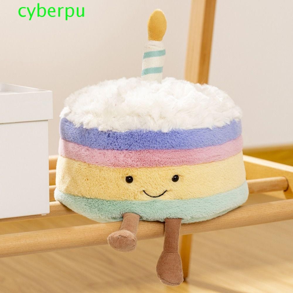 Cyberpulse ตุ๊กตาเค้กวันเกิด,สายรุ้งปุยยิ้มเค้กตุ๊กตายัดไส้,น่ารักนุ่ม Plushie น่ารักจําลองเค้กตกแต่งหมอนของเล่นเด็ก