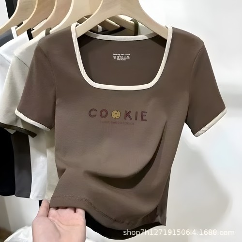 s-2xl เสื้อผ้าแฟชั่นผู้หญิงฤดูร้อนเสื้อแขนสั้นเสื้อยืดทรงสลิมสดและหวาน