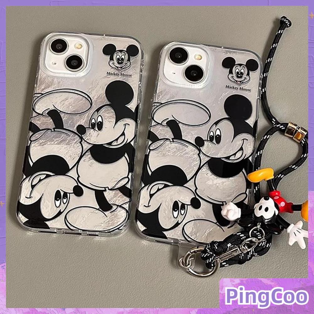 Pingcoo - เคส iPhone 16 11Pro Max ลายขนนกสีเงิน เคสใสโฮโลแกรมเลเซอร์สุดหรู TPU นุ่ม ลายหนูสีดำสุดน่ารัก เข้ากันได้กับ iPhone15 14 13 12 Pro max XS XR 7 8Plus