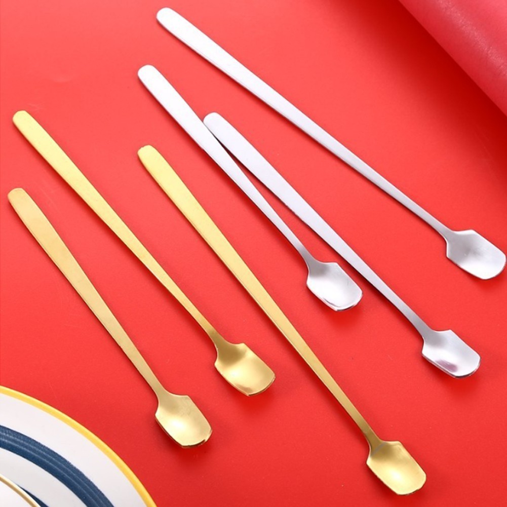 ช้อนสแตนเลส (ช้อนกาแฟ/ช้อนตักเค้ก)  - สี ทอง/เงิน สไตล์เกาหลีด้ามยาว ช้อนหัวเหลี่ยม ขนาด 13CM/15CM/17CM G2899 - รูปที่ 4