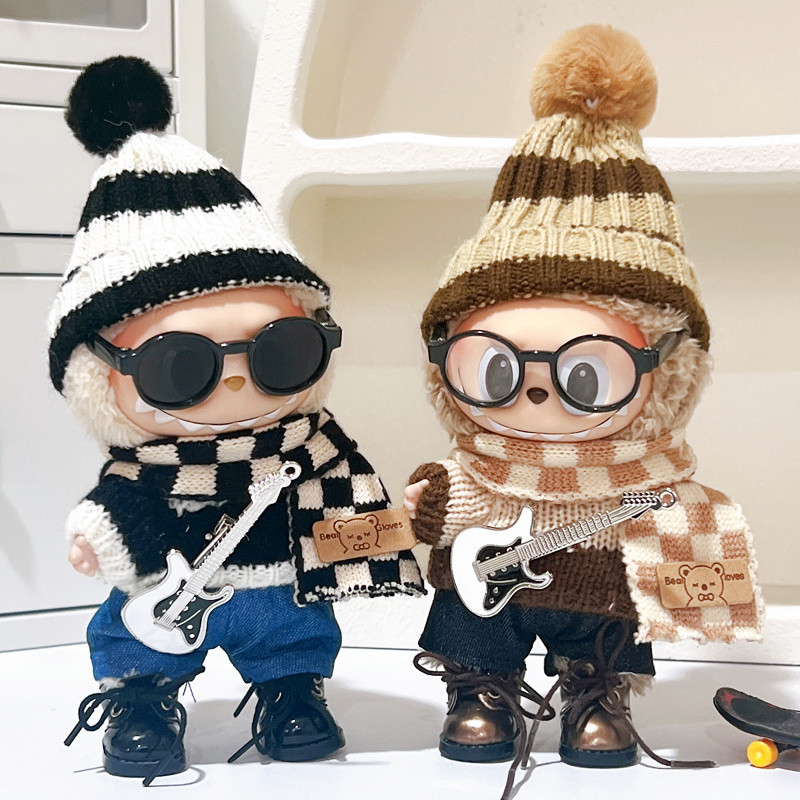 Ready stock 17cm Labubu V1 V2 Sitting Party Vinyl Doll Clothing Accessories Winter Sweater Set
