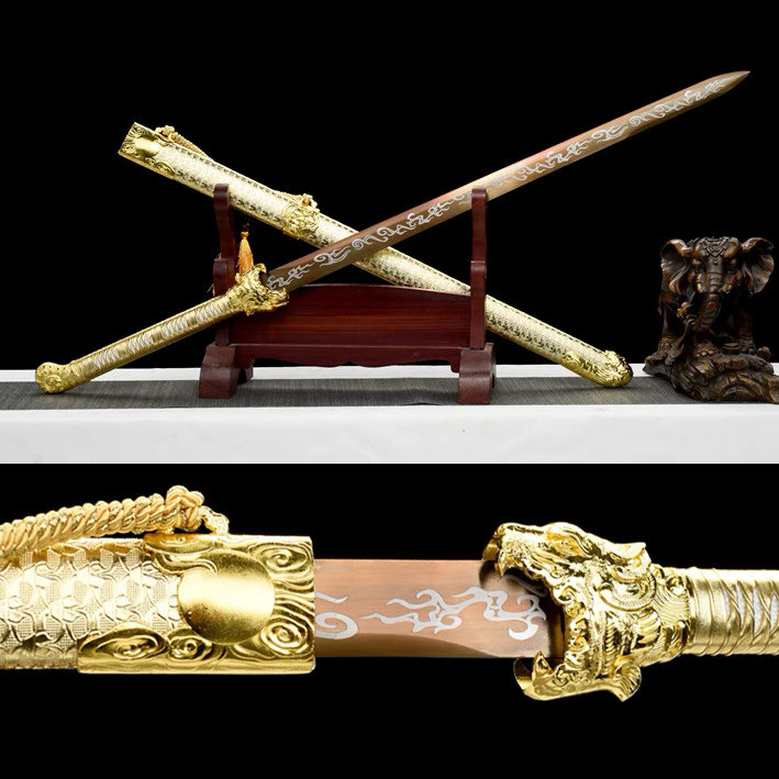 107cm Golden Tiger Battle Sword True Steel Sword Medieval warrior Battle Tang Sword Sharp Golden Tig