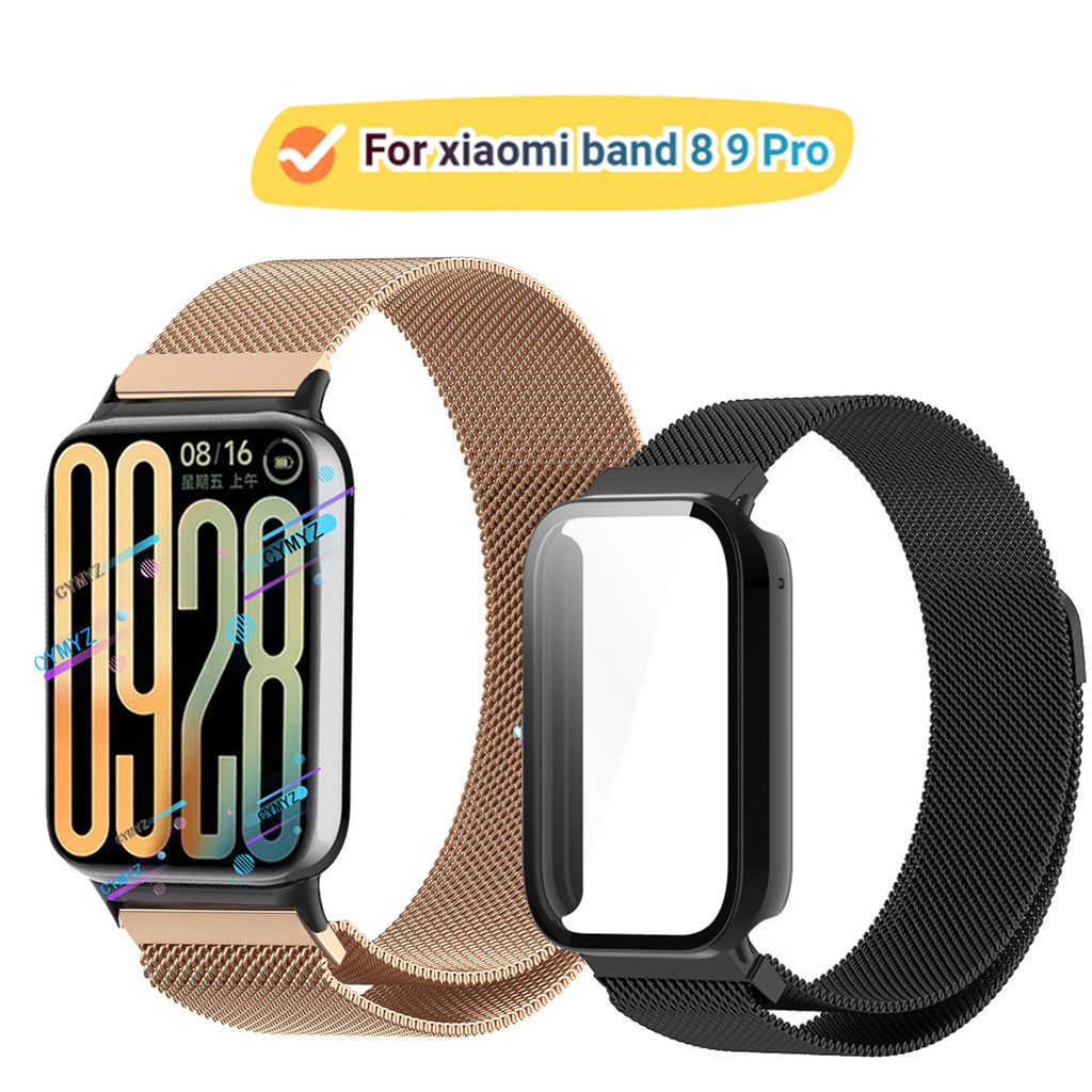 Xiaomi smart band 8 9 Pro สายโลหะ, สายสแตนเลสสําหรับ xiaomi band 8 9 Pro สายรัดข้อมือกีฬา xiaomi smart band 8 9 Pro กรณีป้องกันหน้าจอ