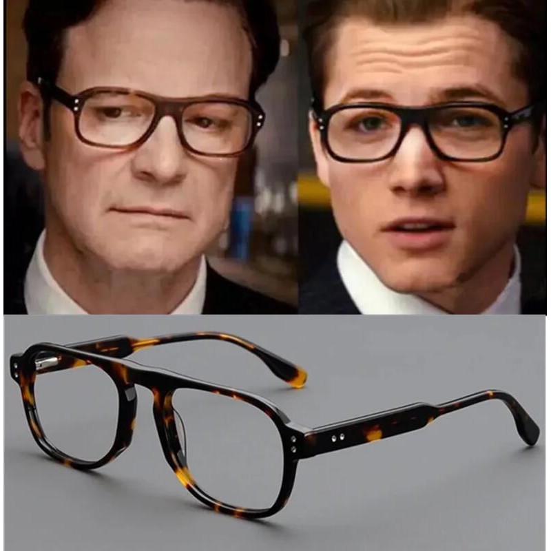 กรอบแว่นตาพร้อมกรณี Retro Handmade Acetate Retangle แว่นตาสําหรับชาย Kingsman Agent Eggsy แว่นตา