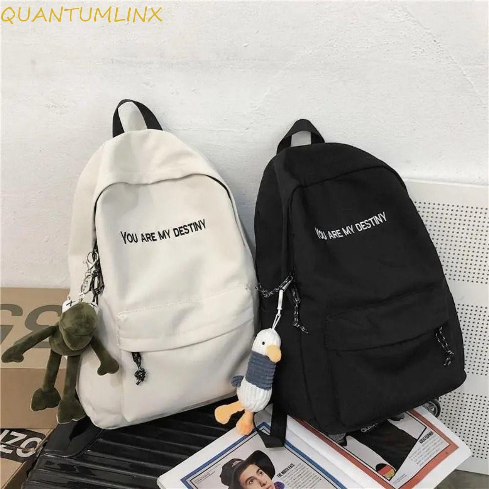 Quantuml กระเป๋าเป้สะพายหลังโรงเรียน,กระเป๋านักเรียนความจุขนาดใหญ่กันน้ํา,แฟชั่นสีทึบ Preppy ผ้าใบกระเป๋าหนังสือนักเรียน