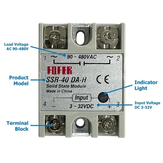 SSR-10DA-H/25DA-H/40DA-H/60DA-H/80DA-H/100DA-H โซลิดสเตทรีเลย์ Solid State Relay INPUT 3-32VDC, LOAD 90-480VAC 10-100...