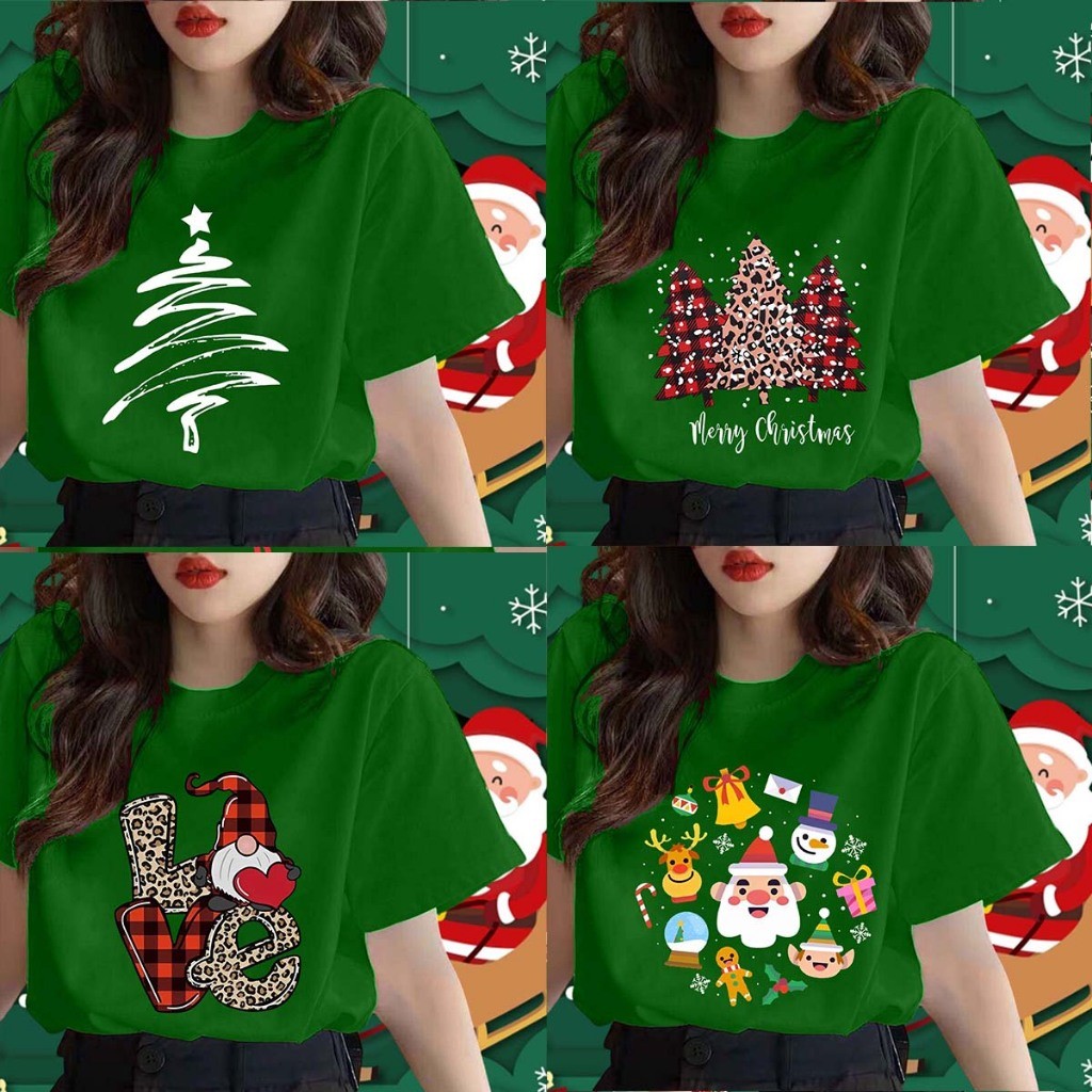 (จัดส่งตลอด 24 ชั่วโมง）OOOK Official เสื้อคริสต์มาส Merry Christmas T-shirt ต้นคริสต์มาสพิมพ์ลาย เสื้อครอบครัวคริสต์มาส