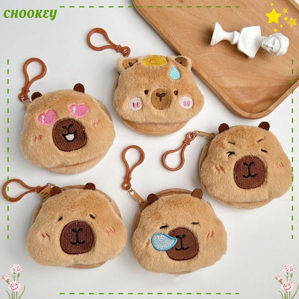 Chookey Kapybara กระเป๋าใส่เหรียญ,ตุ๊กตาการ์ตูนพวงกุญแจเสน่ห์,กระเป๋าหูฟังขนาดเล็ก