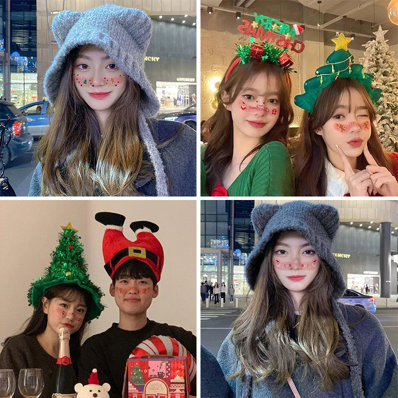 2025 ปีใหม่น่ารักสติกเกอร์ใบหน้ากันน้ําสําหรับคริสต์มาสแต่งหน้าดูหวานพรรคคอนเสิร์ต