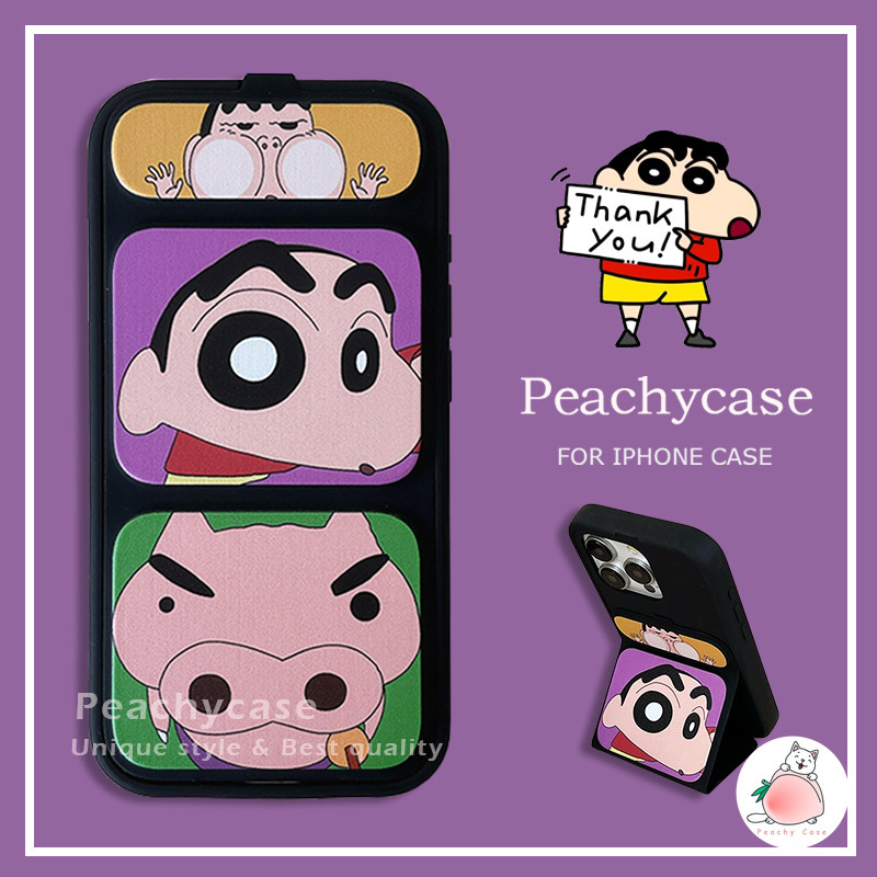 ตลกเครยอนชินจังหมูพับขาตั้งเคสโทรศัพท์เข้ากันได้สําหรับiphone 16 15 14 13 Pro Max 15pro iPhone16 ครอบคลุมเต็มรูปแบบTPU Anti-Dropปลอกป้องกัน