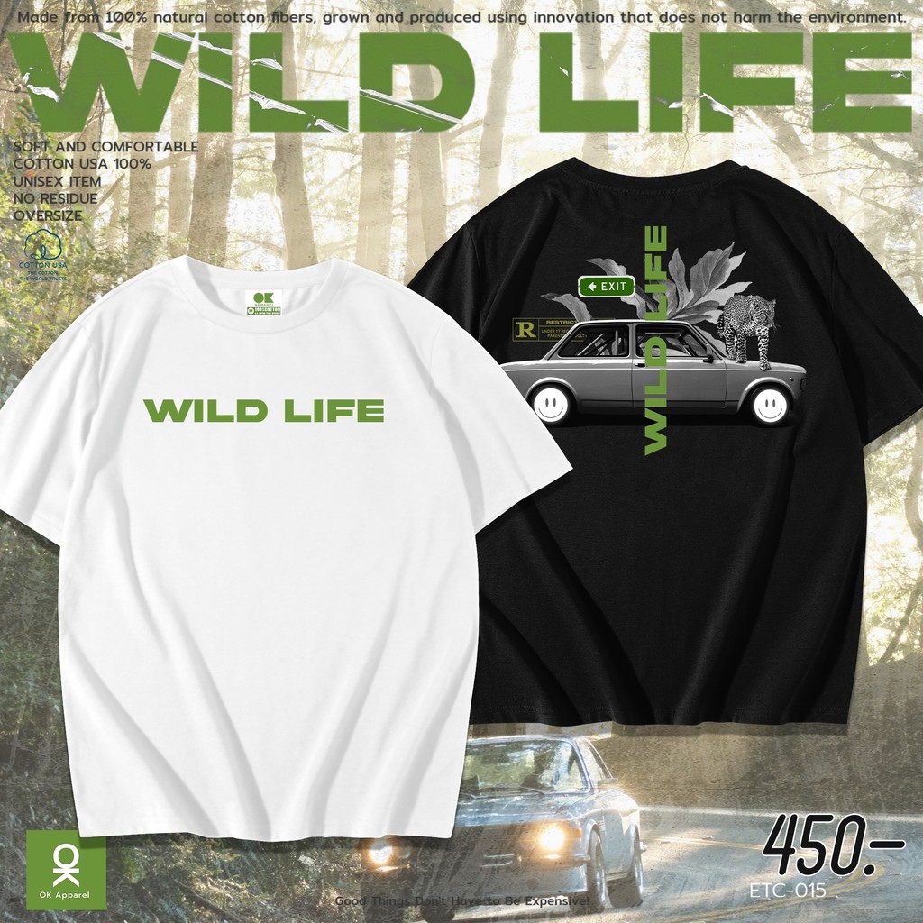 OK Apparel เสื้อยืดคอกลมแขนสั้น ลาย Wild life Oversize Cotton ⚡️USAคุ้มสุด!⚡️