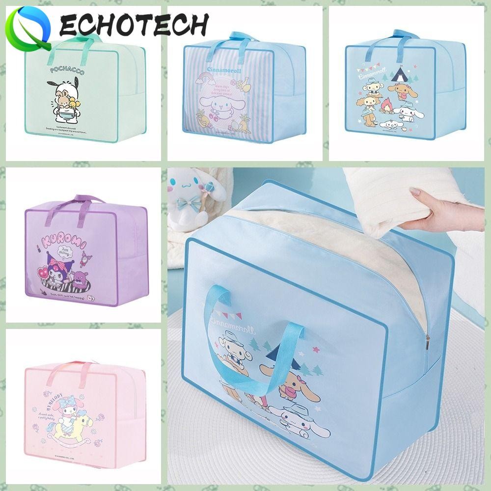 Echotech Kuromi ถุงเก็บ, ผ้า Oxford Cinnamoroll เสื้อผ้าผ้านวม, มัลติฟังก์ชั่น My Meldoy หนา Moisture-Proof การ์ตูนย้ายกระเป๋าเดินทางผ้าห่ม