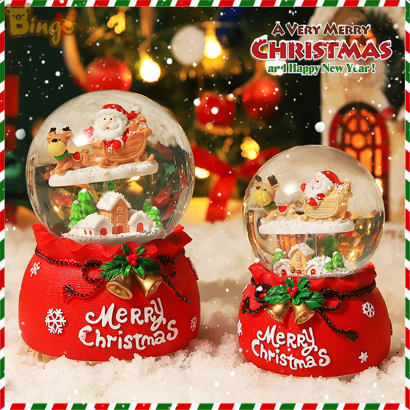 【Bingo】กล่องดนตรีลูกบอลคริสตัลคริสต์มาส หิมะตกอัตโนมัติ + เพลง + หมุน ซานตาคลอส ลูกบอลคริสตัลตุ๊กตาหิมะคริสต์มาส ของขวัญคริสต์มาส (0538)