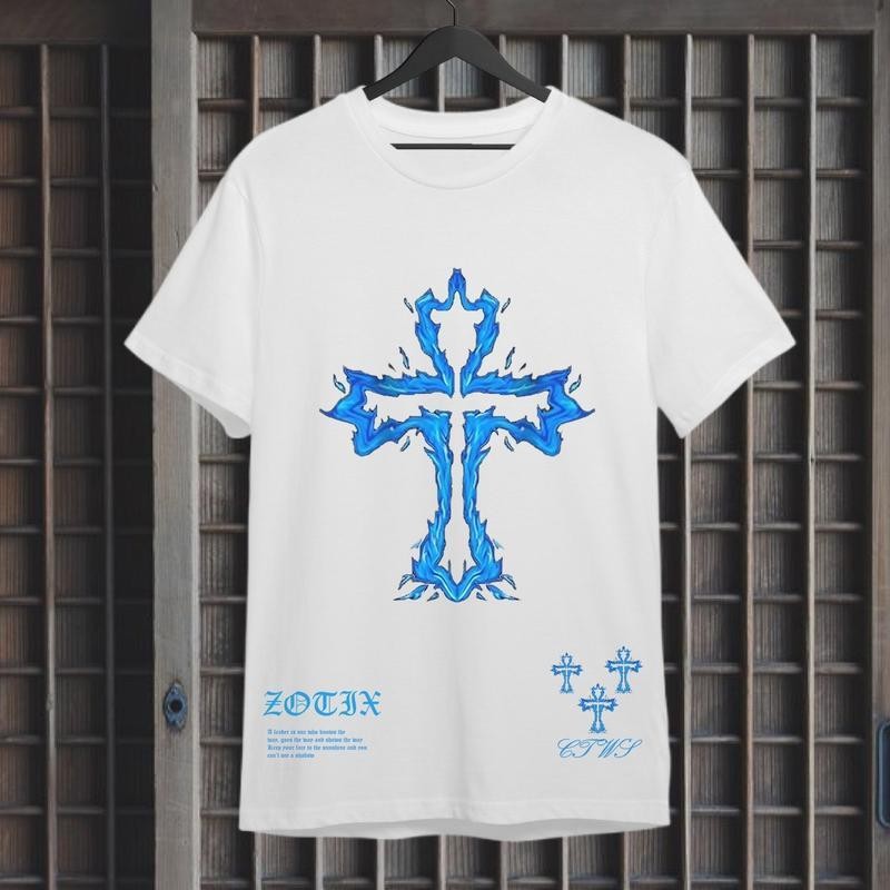 เสื้อยืด สกรีนลาย ไม้กางเขน คอกลม แขนสั้น ผ้าคอตตอน สีดำ สีขาว - รูปที่ 6