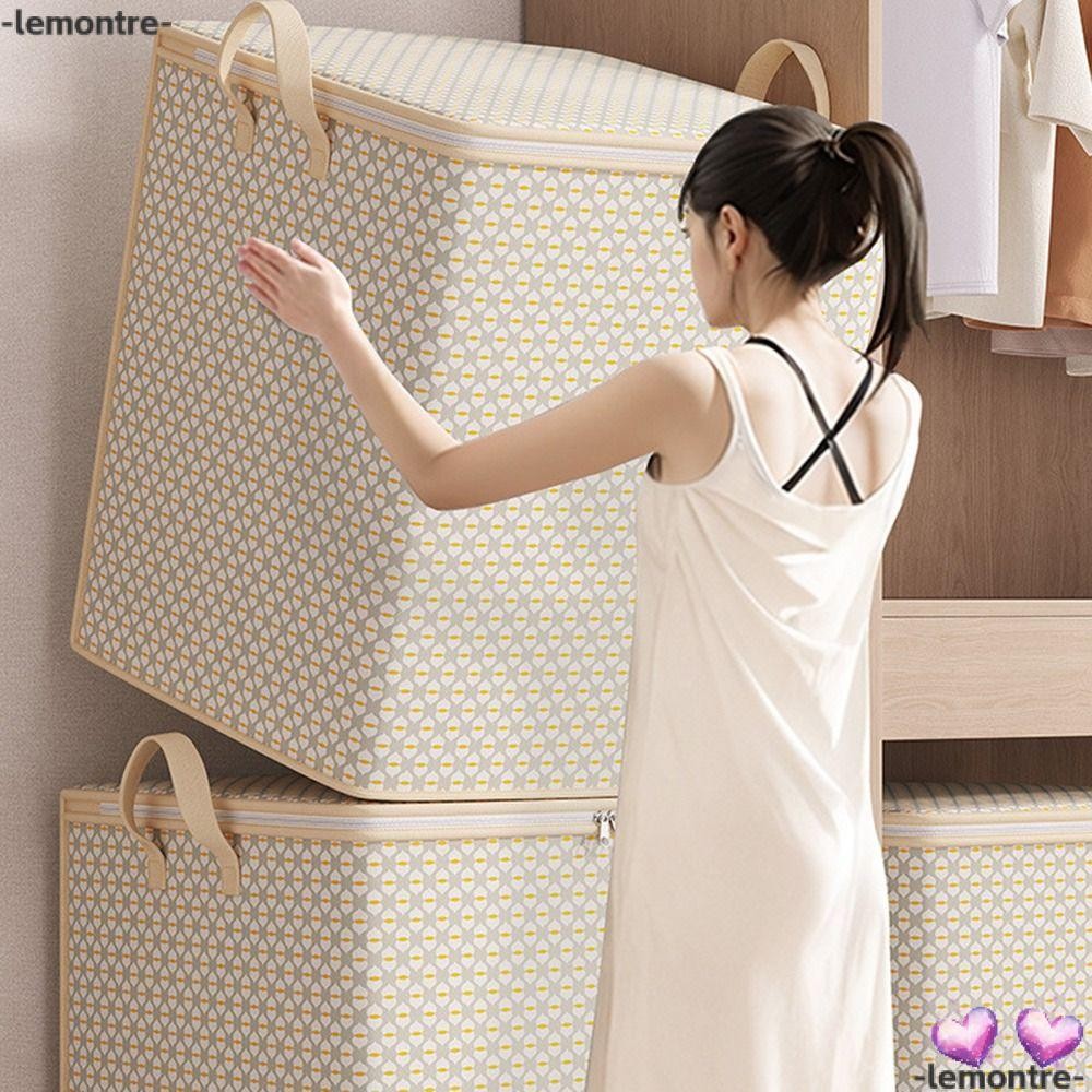 ถังเก็บเสื้อผ้า LEMONTRE พับได้มีหูหิ้วถุงเก็บผ้านวม, ที่เก็บเสื้อผ้า กล่องเก็บตู้เสื้อผ้าความจุขนาดใหญ่กันฝุ่นสําหรับบ้าน
