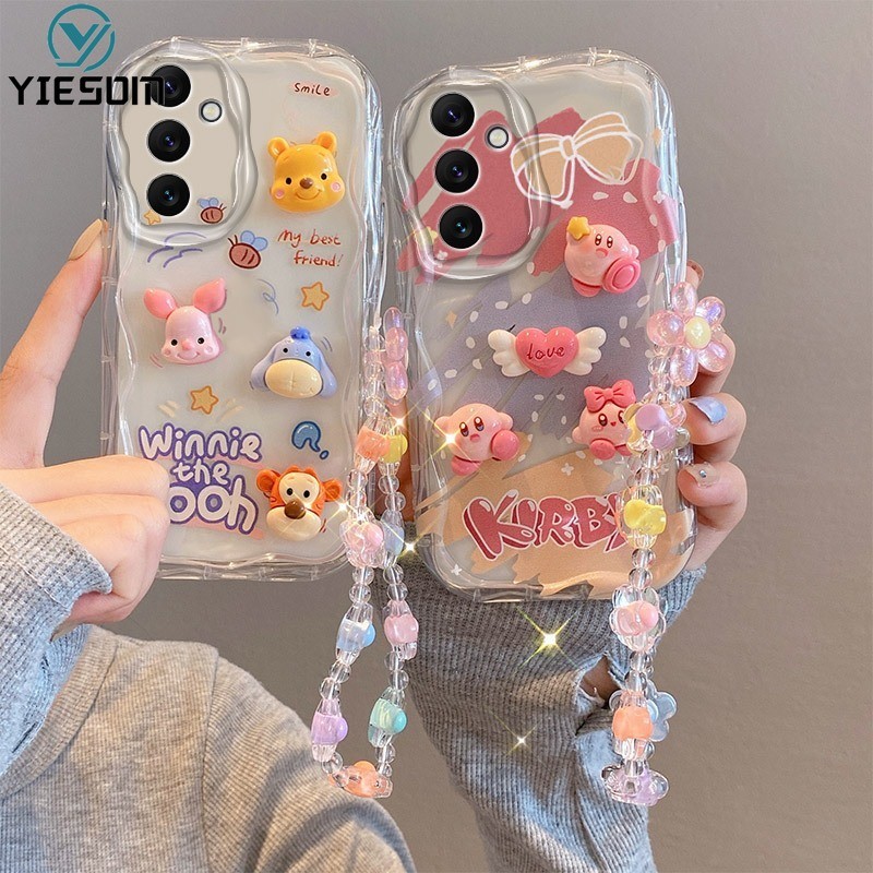 SAMSUNG Clear 3Dการ์ตูนดอกไม้เคสโทรศัพท์สําหรับSamsung Galaxy A15 A35 A55 5G A05 A05S A14 A24 4G A34 A54 5Gน่ารักเป็ดกระต่ายหมีข้อมือสร้อยข้อมือฝาครอบโซ่