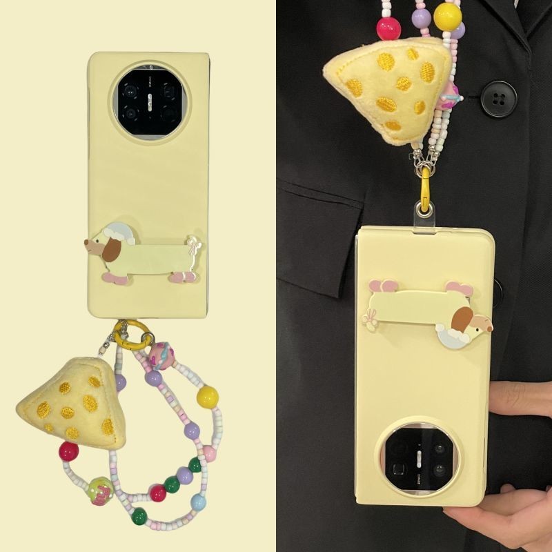 Niche Instagram นมสีเหลืองน่ารักไส้กรอกสุนัขวงเล็บสําหรับ Huawei Mate X5 5G Mate X3 OPPO ค้นหา N3 OP