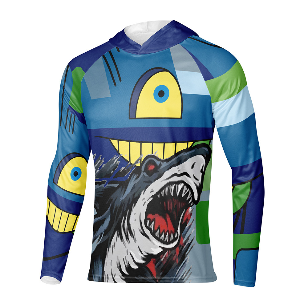 Mens Long Sleve Fishing Hoodies Outdoor UPF 50 Sun Protection Performance เสื้อ Moisture Wicking Comfort เสื้อผ้า