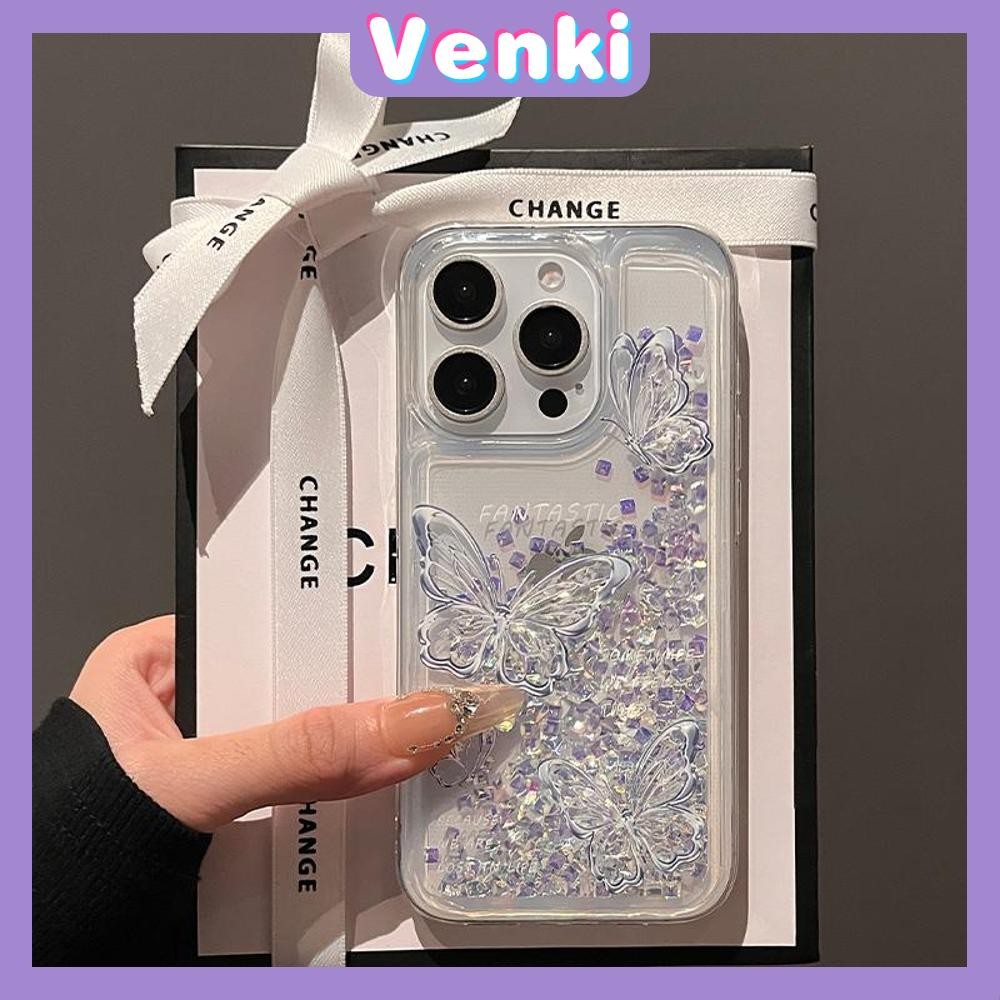 Venki - เคสใส TPU นิ่มสำหรับ iPhone 16 Pro Max iPhone 13 11 Liquid Diamond Quicksand ผีเสื้อที่สวยงาม Compatible with iPhone 15 Pro max 14 13 12 11 Pro max XR XS 7 8Plus