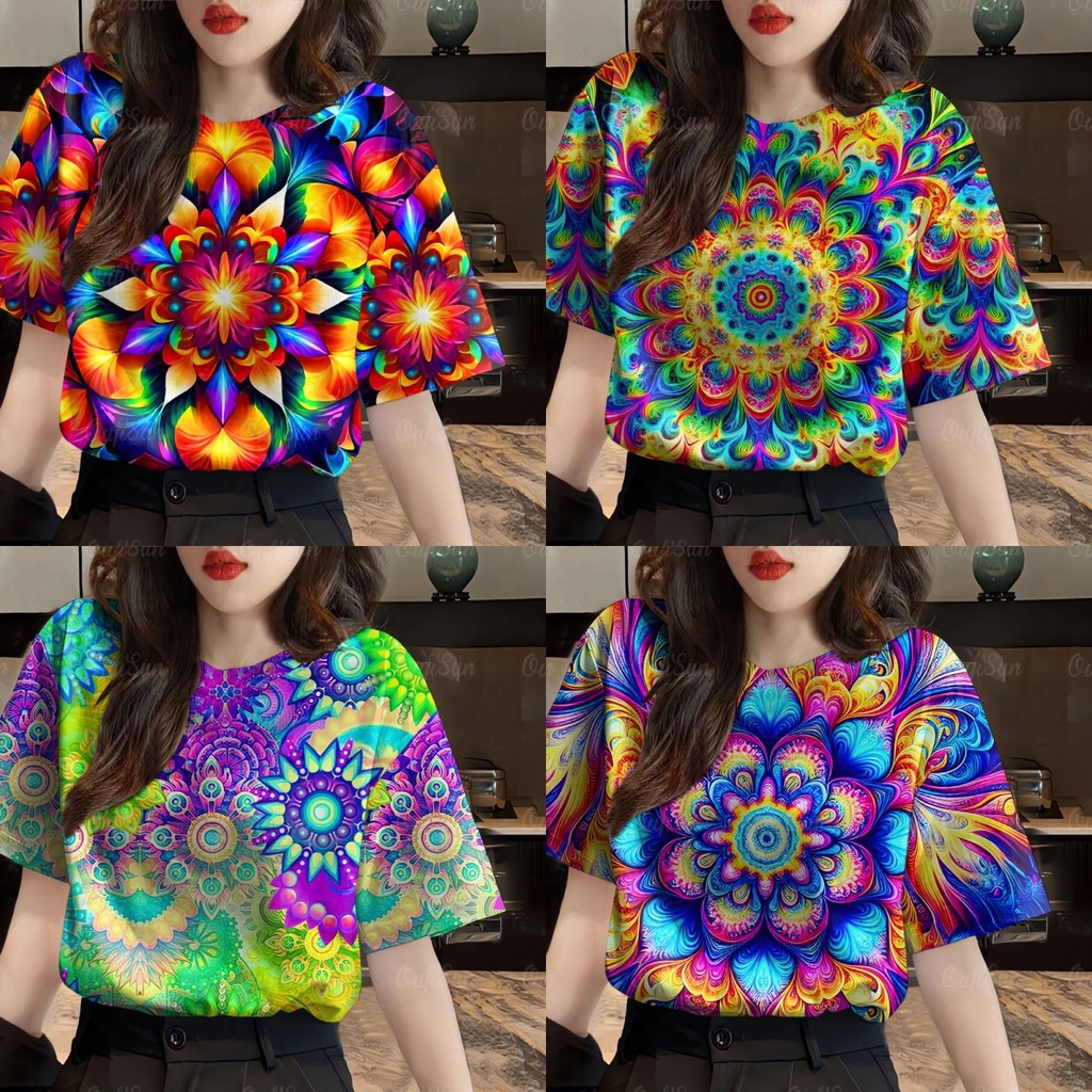 ตรุษจีน 2568เสื้อลายดอกไม้ที่สวยงามผู้หญิงขนาดใหญ่แขนสั้นเสื้อยืด3งพิมพ์เสื้อระบายอากาศแห้งเร็วเสื้อปีใหม่