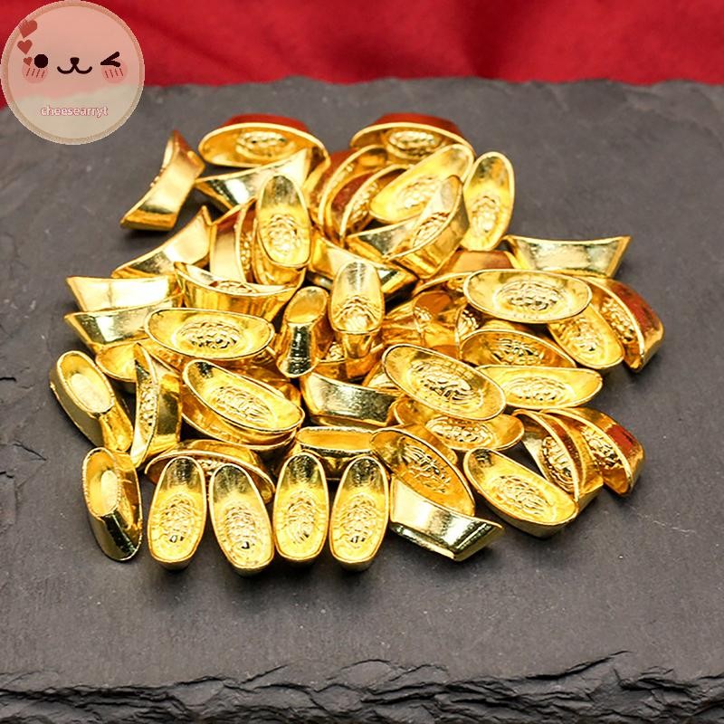 Chee 10pcs Ingot Gold จีนหยวน Bao ความมั่งคั่ง Golden รูปปั้น Ingots Decor เครื่องประดับตกแต่งปี New Bar Lucky เงิน Prosperity EN