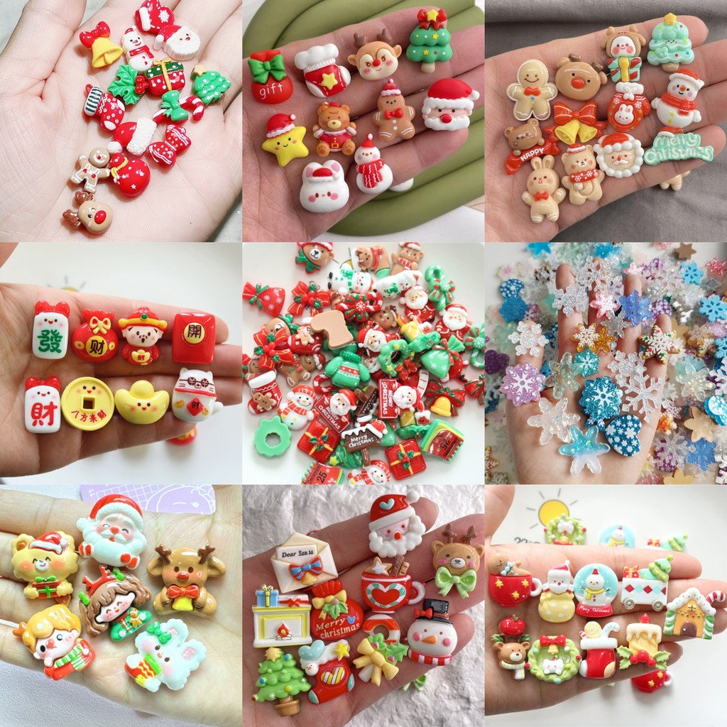 10 ชิ้นใหม่น่ารัก Mini Christmas Series แบนกลับเรซิ่น Cabochons Scrapbooking DIY เครื่องประดับ Hairpin Craft อุปกรณ์ตกแต่ง