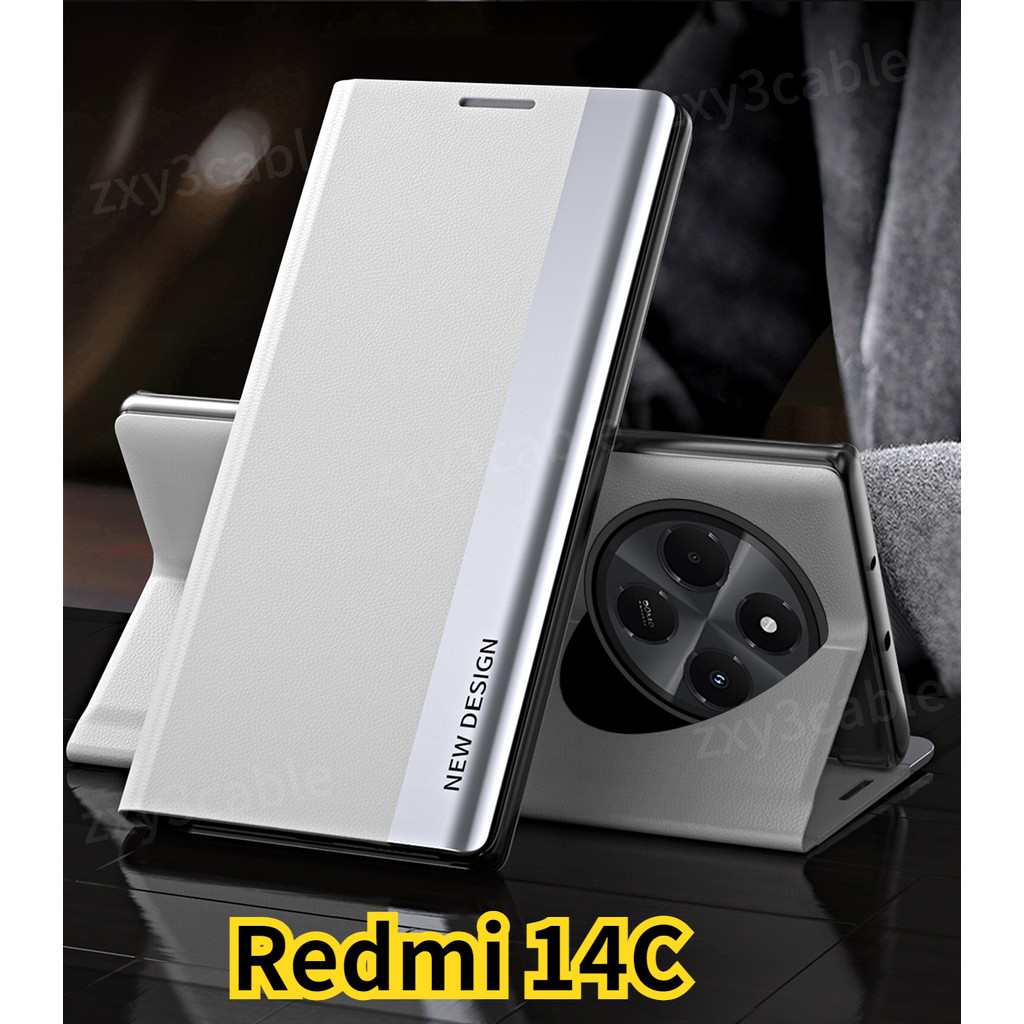 ปลอกสําหรับ Redmi 15C 14C POCO C75 4G 2024 เคสโทรศัพท์หนังชุบ Flip Bracket กันกระแทกสําหรับ Redmi15C