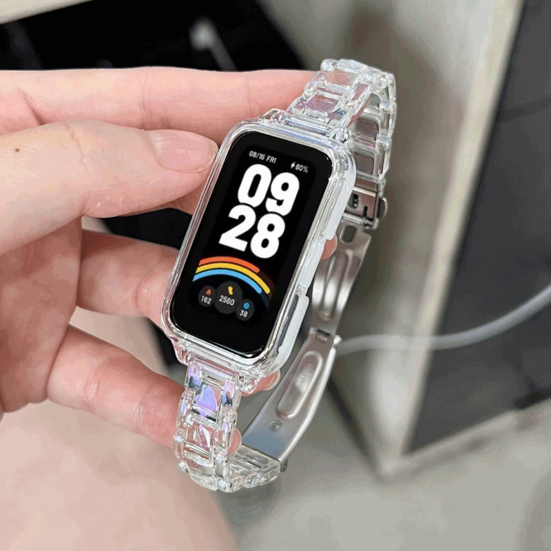 เลเซอร์สายโปร่งใสสําหรับ Redmi Smart Band 3 สร้อยข้อมือกรณีกีฬานาฬิกา Xiaomi Mi Band 9 Active สมาร์ท 9 Active Woman Man สายรัดข้อมือ Smartwatch Band