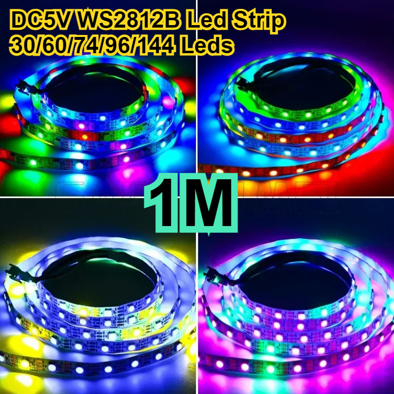 Dc5v 1 M WS2812B Led Strip 30/60/74/96/144 Leds สมาร์ท 5050 RGB Pixel Strip สีดํา/สีขาว PCB IP30/65/67 WS2812IC ไฟ Led