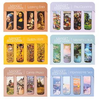 4 ชิ้น Aesthetic Art series ที่คั่นหนังสือแม่เหล็กนักเรียนพับ Mini Book Page Holder Art Bookmarks