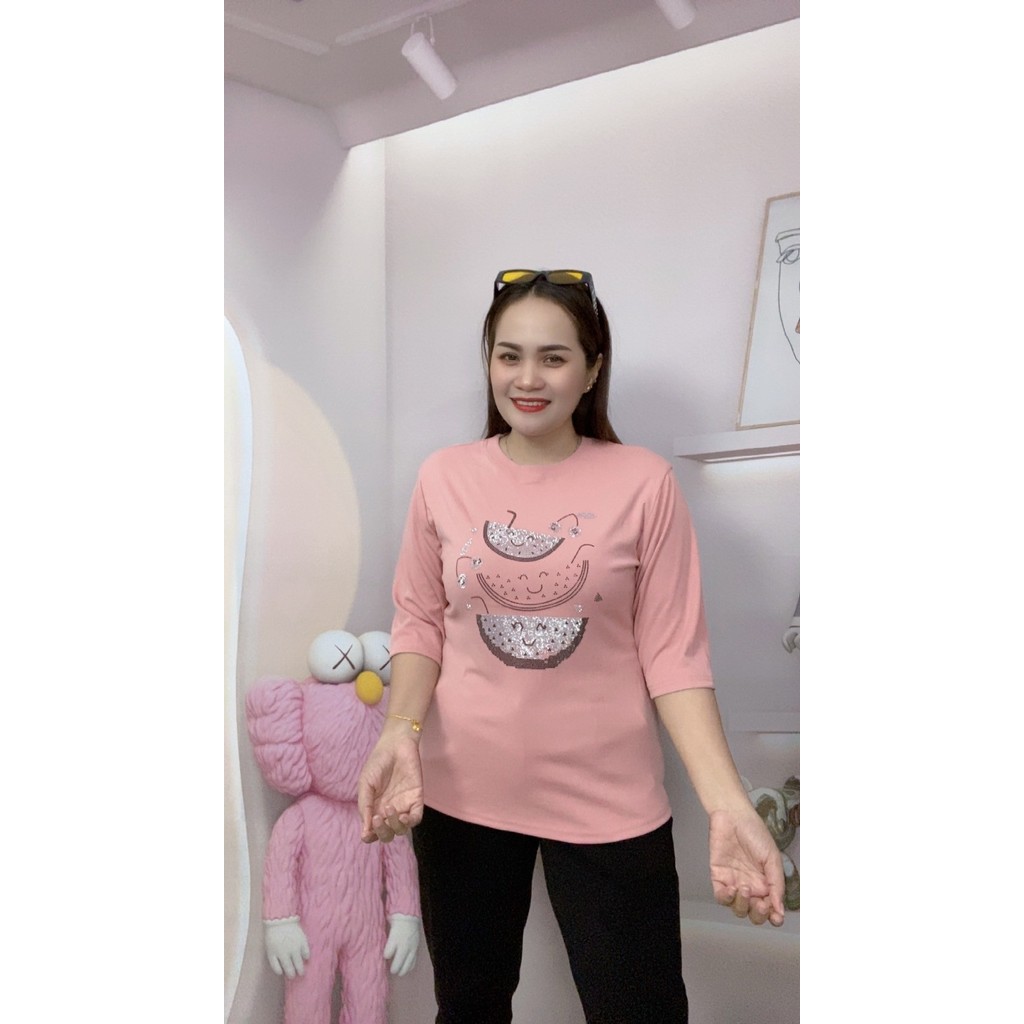 เสื้อยืดผู้หญิง รอบอก32-42นิ้ว เสื้อสาวอวบ แขนสามส่วน รุ่น1714