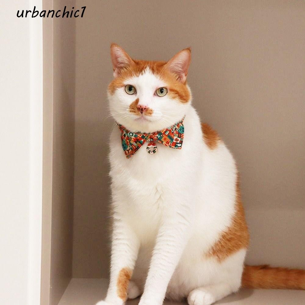 Urbanchic ลูกแมวคริสต์มาสสร้อยคอน่ารัก Bell ลูกแมว Bowties สร้อยคอคอปรับได้ 18-28 ซม./7.09-11.02in ลูกแมวนุ่มคริสต์มาสโบว์คอคริสต์มาส