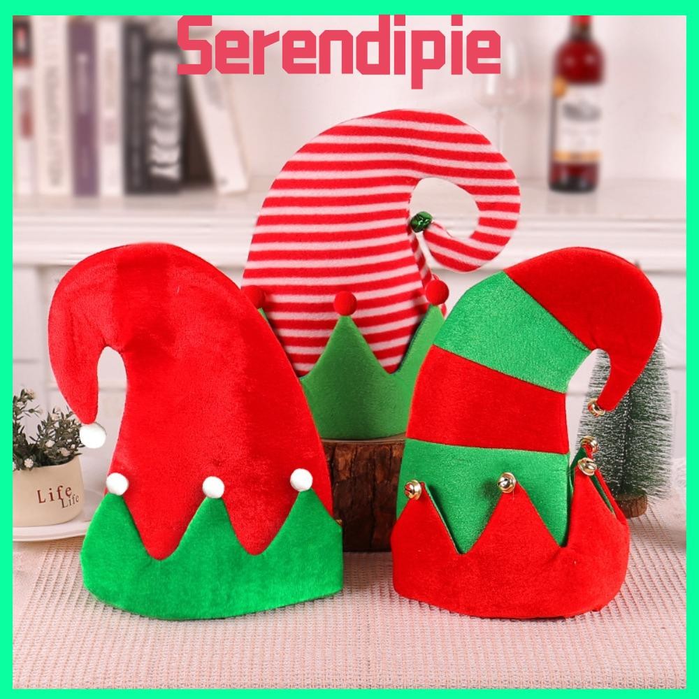 Serendipie Ball Stripe Xmas Cap, Creative Soft Red Santa Elf Hat, Year Christmas Xmas Party Supplies หมวกคริสต์มาสกลางแจ้ง