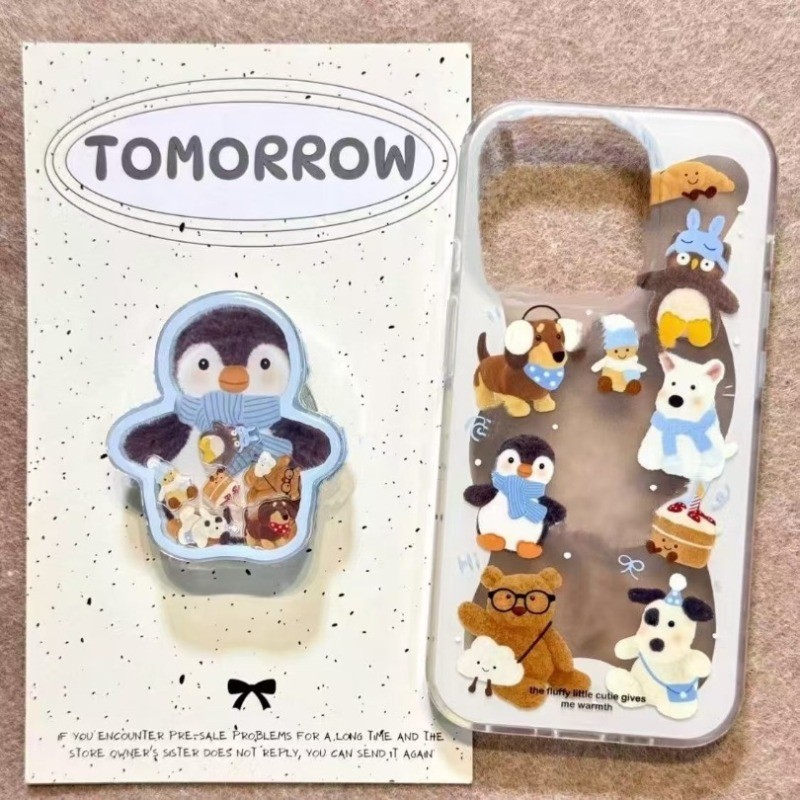 น่ารัก Penguin + ขาตั้งเคสโทรศัพท์สําหรับ iPhone 16 15 14 13 12 11 Pro Max X Xr Xs Max 7 8 Plus SE2020