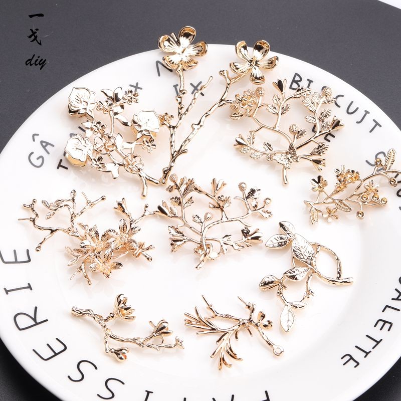 Yige diyKC Gold Clad Gold สี Retention ดอกไม้ทองแดงหลากหลายสาขา diy Hairpin ต่างหูจี้สร้อยคอหูจี้วัสดุ